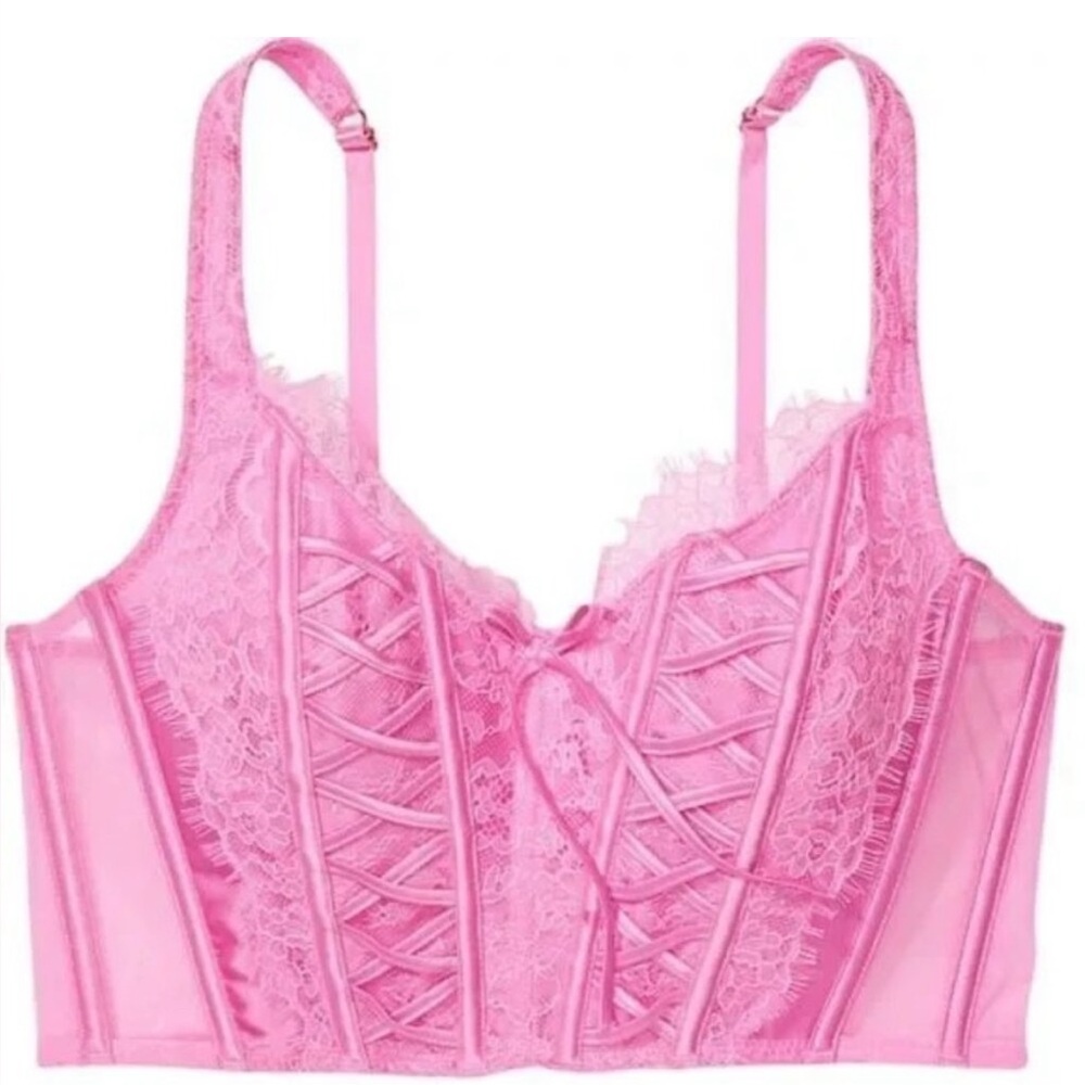 Victoria's Secret Dream Angels Lace Up Corset Top Lilac Chiffon Size M - DD - Picture 3 of 12